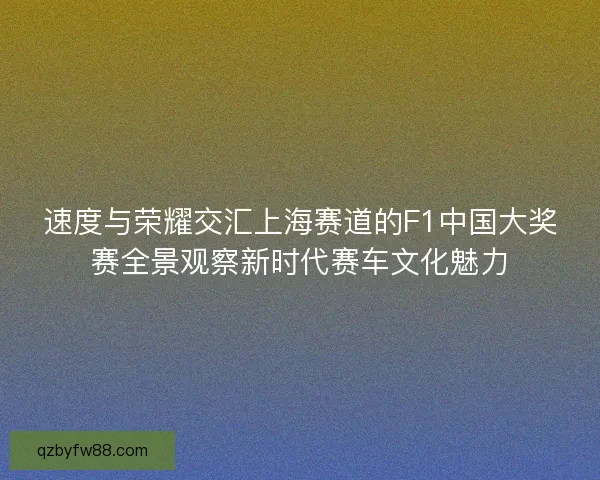 速度与荣耀交汇上海赛道的F1中国大奖赛全景观察新时代赛车文化魅力
