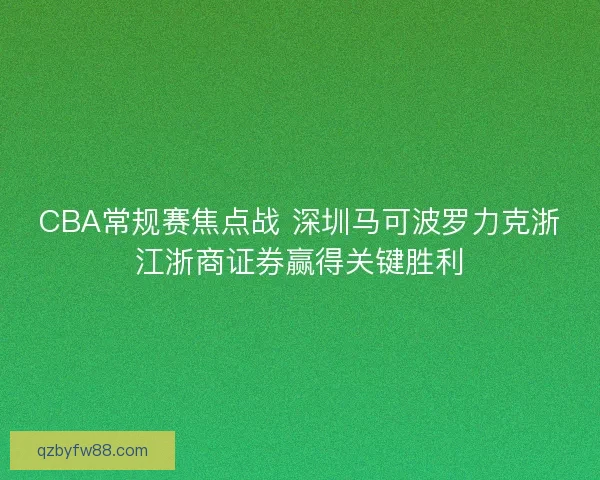 CBA常规赛焦点战 深圳马可波罗力克浙江浙商证券赢得关键胜利