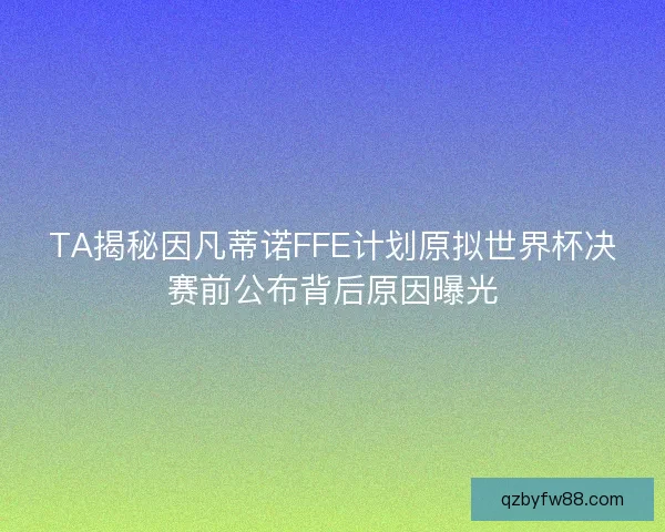 TA揭秘因凡蒂诺FFE计划原拟世界杯决赛前公布背后原因曝光 TA揭秘因凡蒂诺FFE计划原拟世界杯决赛前公布背后原因曝光